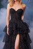 Load image into Gallery viewer, Black and White Dot A Line Tiered Sweetheart Long Prom Dress with Slit