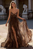 Load image into Gallery viewer, Brown Leopard A Line Spaghetti Straps Long Prom Dress with Slit