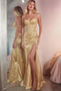 Load image into Gallery viewer, Golden Mermaid Spaghetti Straps Maxi Prom Dress with Slit