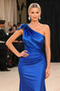 Load image into Gallery viewer, Royal Blue Mermaid One Shoulder Long Gala Dress with 3D Flower