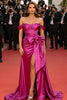 Load image into Gallery viewer, Fuchsia Satin Off the Shoulder Maxi Gala Dress with Bow