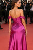 Load image into Gallery viewer, Fuchsia Satin Off the Shoulder Maxi Gala Dress with Bow