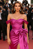 Load image into Gallery viewer, Fuchsia Satin Off the Shoulder Maxi Gala Dress with Bow