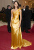 Load image into Gallery viewer, Sheath Satin Yellow One Shoulder Long Gala Dress