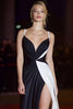 Load image into Gallery viewer, Patchwork Spaghetti Straps Long Black and White Dress with Slit