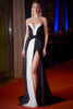 Load image into Gallery viewer, Strapless Patchwork Maxi Black and White Dress with Slit