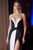 Load image into Gallery viewer, Strapless Patchwork Maxi Black and White Dress with Slit