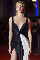 Load image into Gallery viewer, Simple Ruched Patchwork Maxi Black and White Dress with Slit