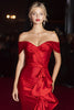 Load image into Gallery viewer, Mermaid Red Off the Shoulder Maxi Gala Dress with Ruffles
