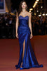 Load image into Gallery viewer, Sparkly Royal Blue Beaded Strapless Maxi Gala Dress with Slit