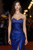 Load image into Gallery viewer, Sparkly Royal Blue Beaded Strapless Maxi Gala Dress with Slit