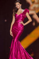 Load image into Gallery viewer, Fuchsia One Shoulder Mermaid Long Pageant Dress with Ruffles