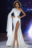 Load image into Gallery viewer, Sparkly White Beaded Long Mermaid Pageant Dress with Slit
