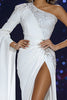 Load image into Gallery viewer, Sparkly White Beaded Long Mermaid Pageant Dress with Slit