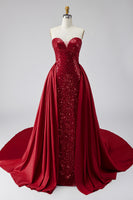 Load image into Gallery viewer, Sparkly Dark Red Sequin Strapless Long Pageant Dress with Cape