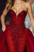 Load image into Gallery viewer, Sparkly Dark Red Sequin Strapless Long Pageant Dress with Cape