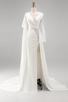 Load image into Gallery viewer, Sparkly White Long Sleeves Mermaid Pageant Dress with Slit