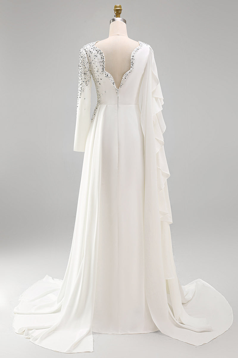 Load image into Gallery viewer, Sparkly White Long Sleeves Mermaid Pageant Dress with Slit