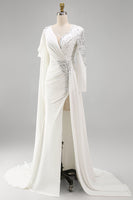 Load image into Gallery viewer, Sparkly White Long Sleeves Mermaid Pageant Dress with Slit