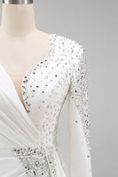 Load image into Gallery viewer, Sparkly White Long Sleeves Mermaid Pageant Dress with Slit