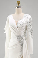Load image into Gallery viewer, Sparkly White Long Sleeves Mermaid Pageant Dress with Slit