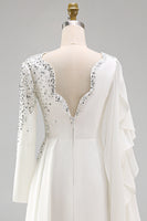 Load image into Gallery viewer, Sparkly White Long Sleeves Mermaid Pageant Dress with Slit