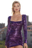 Load image into Gallery viewer, Sparkly Dark Purple Bodycon Sequins Short Cocktail Dress