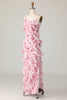 Load image into Gallery viewer, Blush Flower Sheath Ruffled Long Wedding Guest Dress with Slit