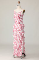 Load image into Gallery viewer, Blush Flower Sheath Ruffled Long Wedding Guest Dress with Slit