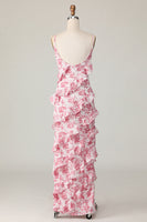 Load image into Gallery viewer, Blush Flower Sheath Ruffled Long Wedding Guest Dress with Slit