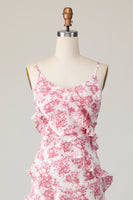 Load image into Gallery viewer, Blush Flower Sheath Ruffled Long Wedding Guest Dress with Slit