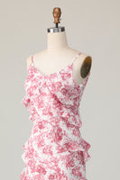 Load image into Gallery viewer, Blush Flower Sheath Ruffled Long Wedding Guest Dress with Slit