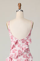 Load image into Gallery viewer, Blush Flower Sheath Ruffled Long Wedding Guest Dress with Slit