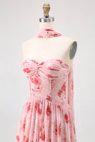Load image into Gallery viewer, Dusty Rose Sweetheart Floral Neck Scarf Long Corset Prom Dress with Slit