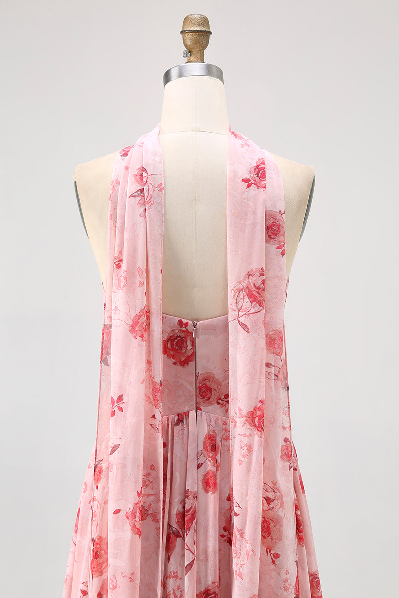 Load image into Gallery viewer, Dusty Rose Sweetheart Floral Neck Scarf Long Corset Prom Dress with Slit