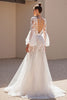 Load image into Gallery viewer, Ivory Tulle V-Neck Sweep Train A Line Corset Wedding Dress with Lace