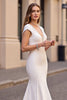 Load image into Gallery viewer, Ivory Mermaid Cap Sleeves Satin Sweep Train Wedding Dress with Lace