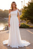 Load image into Gallery viewer, Ivory A Line Boho Ruched Sweep Train Chiffon Wedding Dress