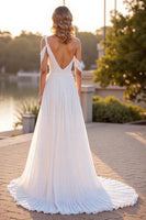 Load image into Gallery viewer, Ivory A Line Boho Ruched Sweep Train Chiffon Wedding Dress