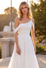 Load image into Gallery viewer, Ivory A Line Boho Ruched Sweep Train Chiffon Wedding Dress