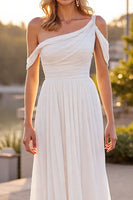Load image into Gallery viewer, Ivory A Line Boho Ruched Sweep Train Chiffon Wedding Dress
