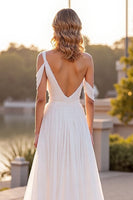 Load image into Gallery viewer, Ivory A Line Boho Ruched Sweep Train Chiffon Wedding Dress
