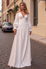 Load image into Gallery viewer, Ivory Satin Boho Sweep Train Wedding Dress with Long Sleeves