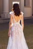 Load image into Gallery viewer, Ivory Cap Sleeves Tulle Sweep Train Wedding Dress with Appliques