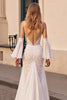 Load image into Gallery viewer, Ivory Mermaid Lace Boho Sweep Train Wedding Dress with Sleeves