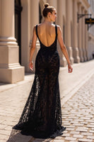 Load image into Gallery viewer, Black Mermaid Backless Lace Wedding Dress with Slit