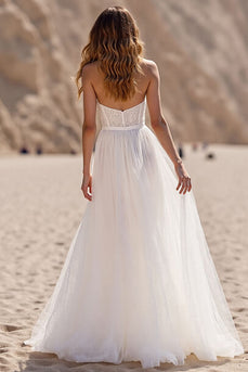 Ivory Sweetheart Tulle Sweep Train Corset Wedding Dress with Lace