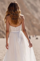 Load image into Gallery viewer, Ivory Sweetheart Tulle Sweep Train Corset Wedding Dress with Lace