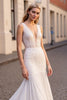 Load image into Gallery viewer, Ivory Chiffon Mermaid Sweep Train Wedding Dress with Lace