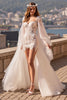 Load image into Gallery viewer, Ivory Watteau Train Tulle Long Sleeves Corset Wedding Dress with Lace